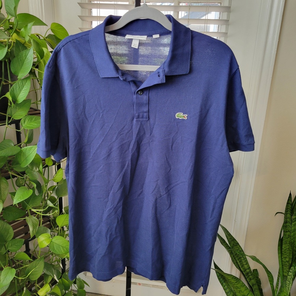 Lacoste Mens Slim Fit Pique Polo Shirt Blue FR 7 US XXL Short Sleeve Logo